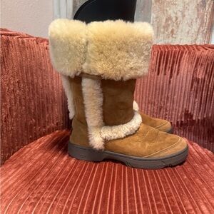 UGG Australia Sunburst Tall Shearling Suede Boots Brown Size 7 Winter Fur Lined